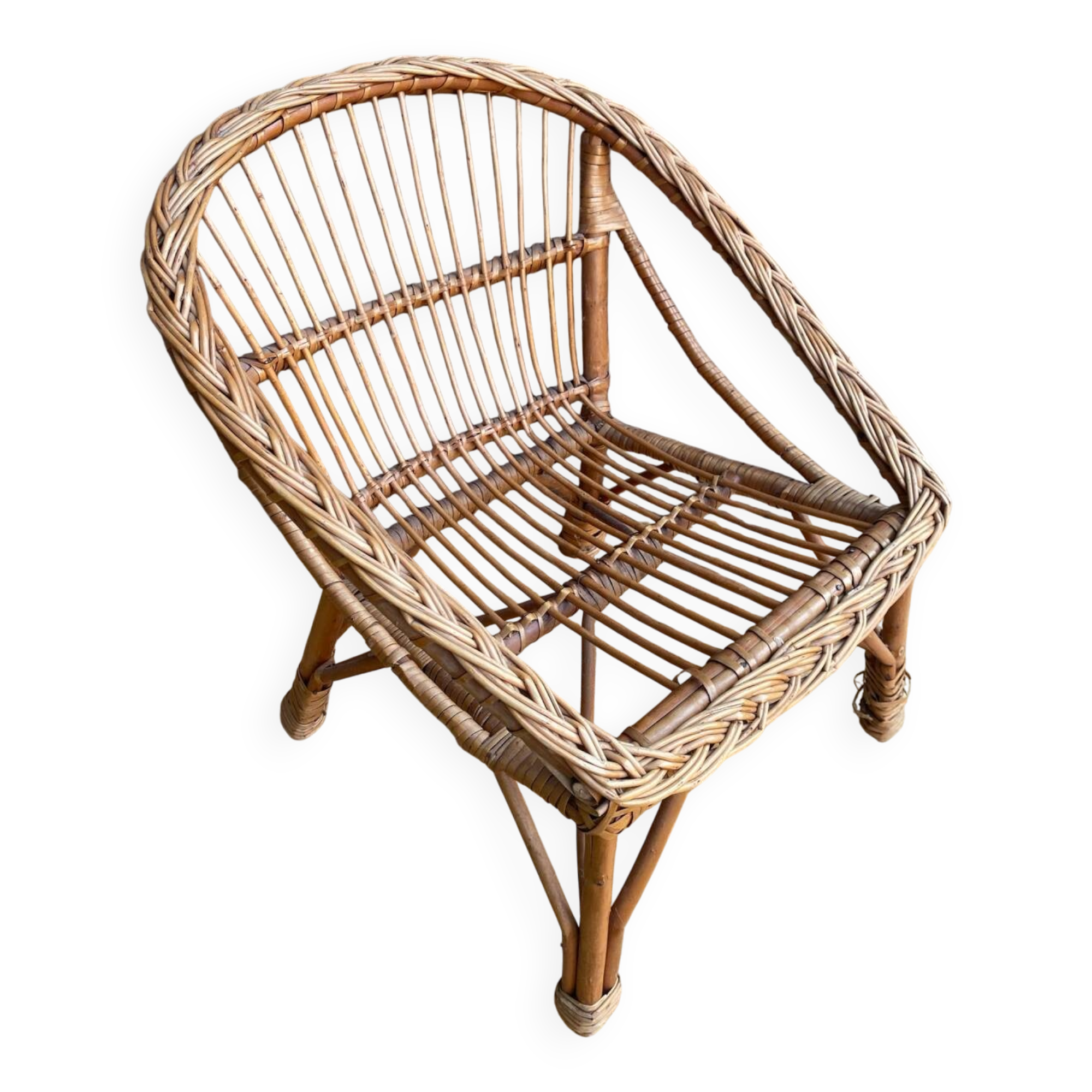 Children's Armchair Shell Antique Rattan 60s Vintage #C574