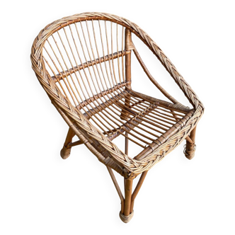 Children's Armchair Shell Antique Rattan 60s Vintage #C574