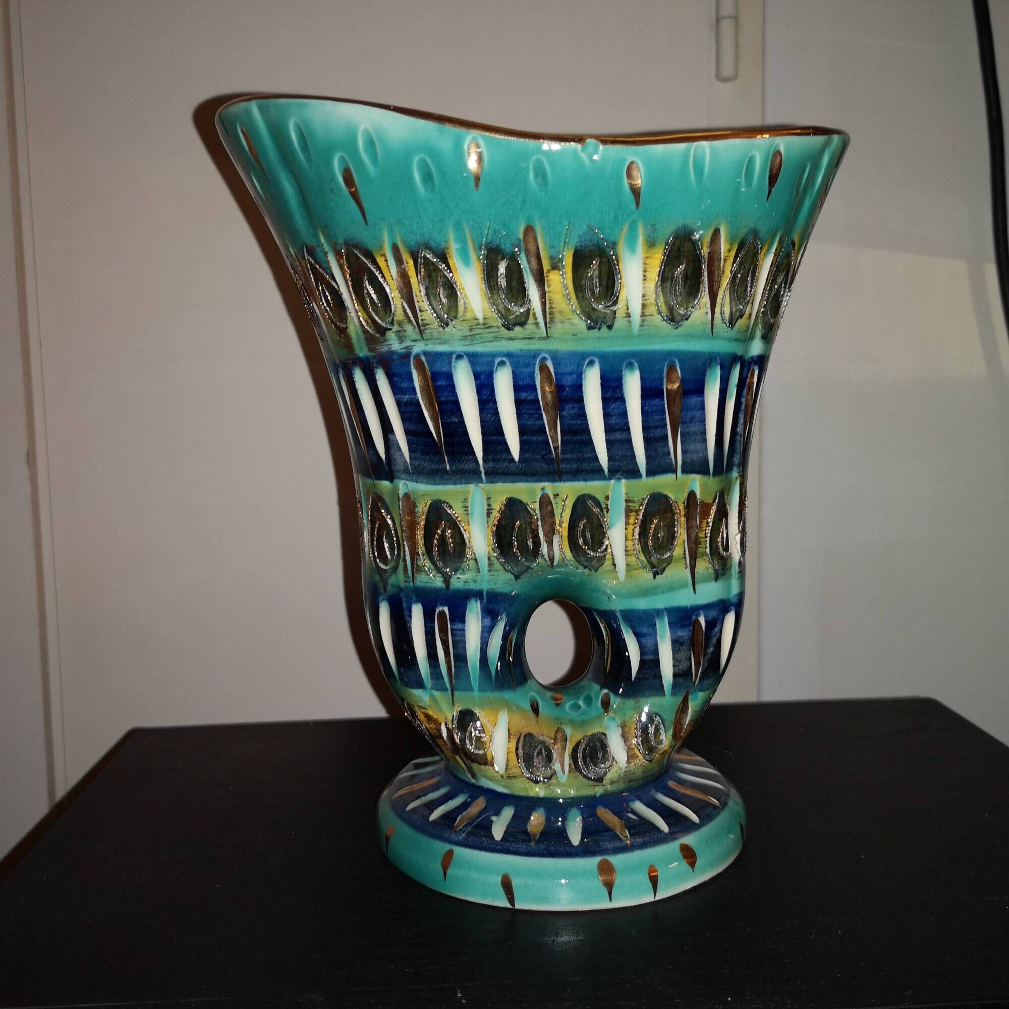 large sculptural vase "with hole" by Hubert Bequet – Smyrna decor – 1950s/60s