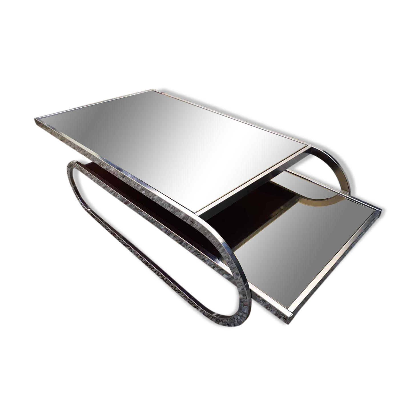 Chrome coffee table with smoked glass from the 70s