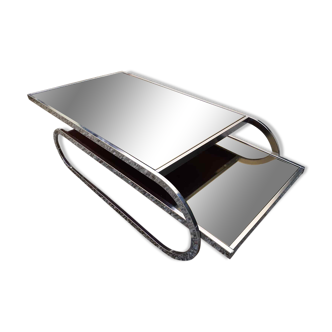 Chrome coffee table with smoked glass from the 70s