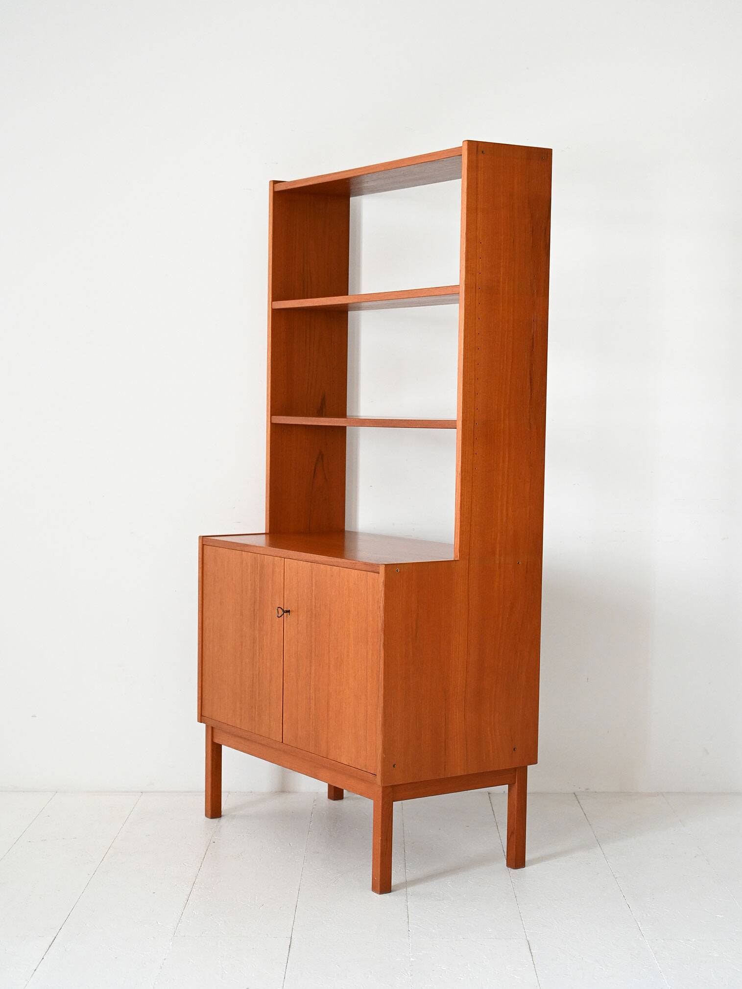 Vintage Scandinavian bookcase with hinged doors and open shelves
