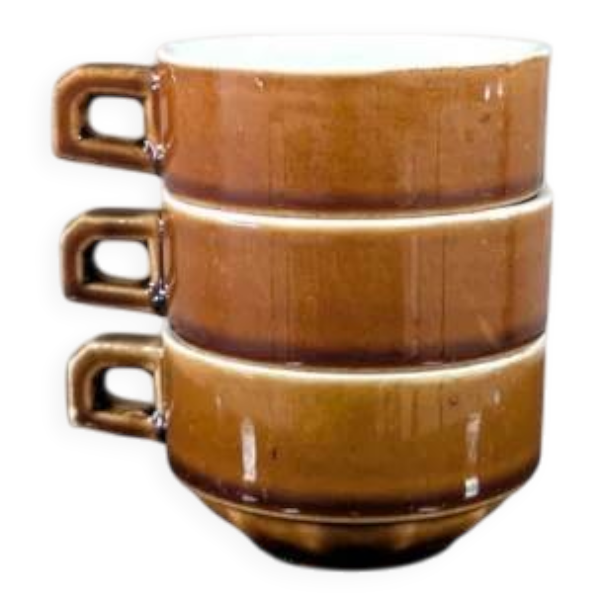 Trio of brown stoneware cups