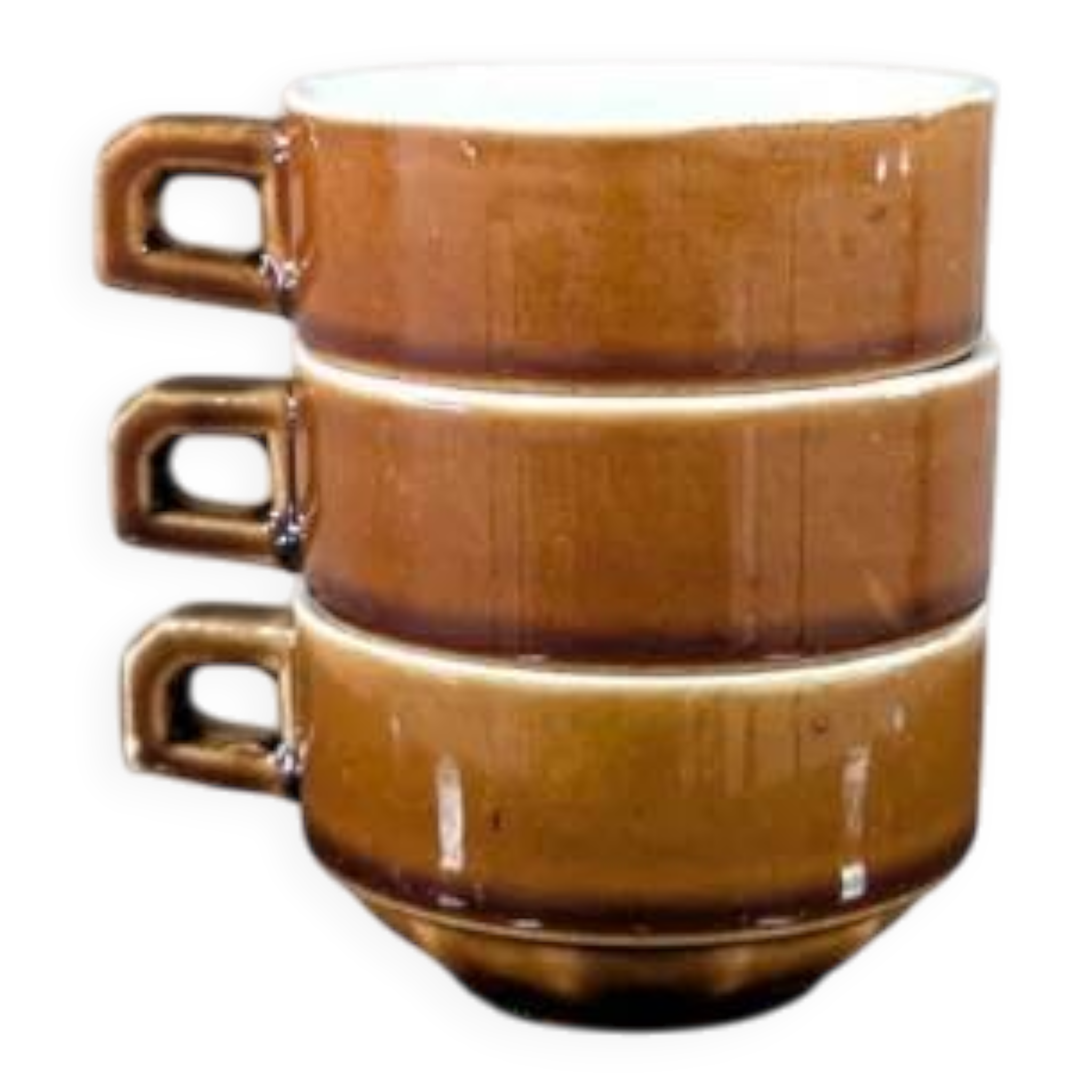 Trio of brown stoneware cups