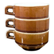 Trio of brown stoneware cups
