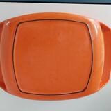 Double casserole in orange cast iron Le Creuset design Raymond Loewy