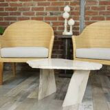 Pair of teak and rattan armchairs