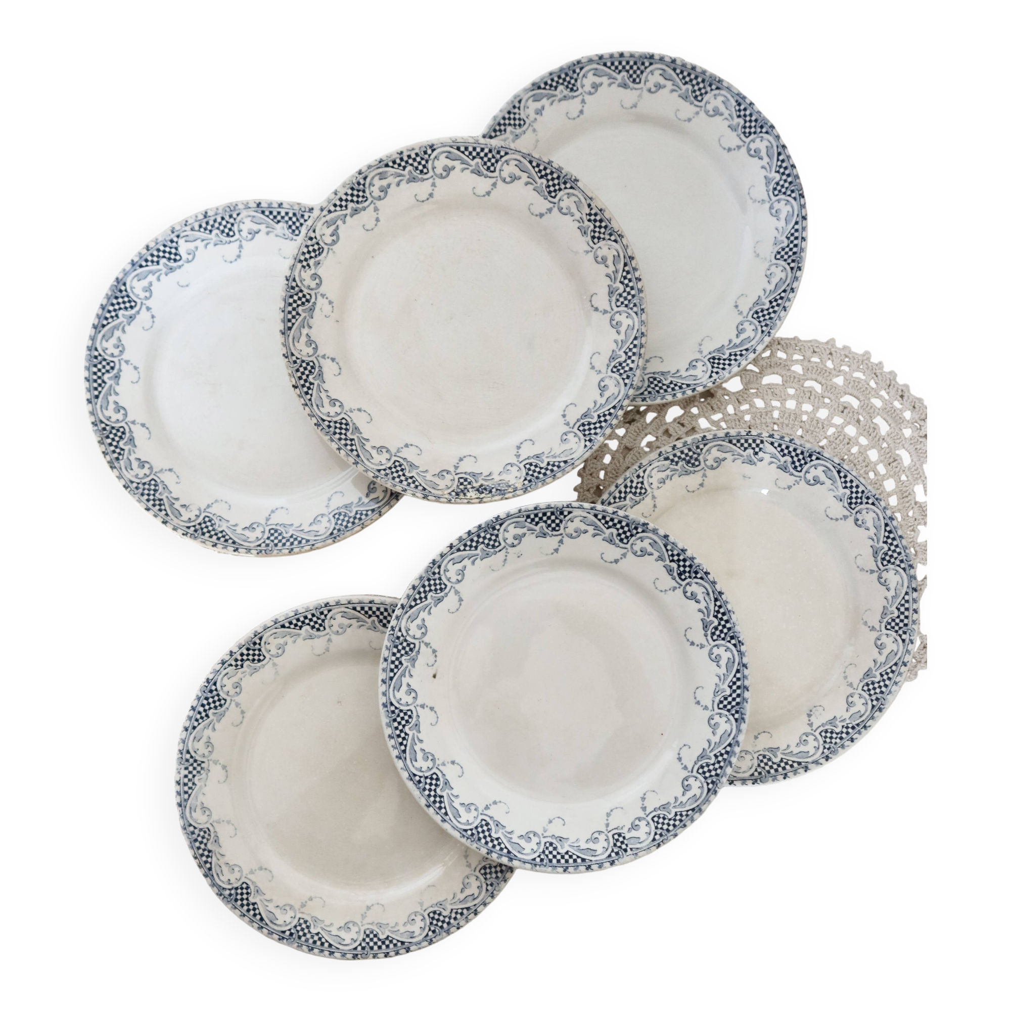 6 assiettes à dessert en terre de fer Sarreguemines modèle Luchon