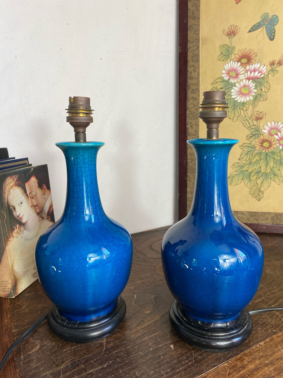 Pair of crackled ceramic lamps