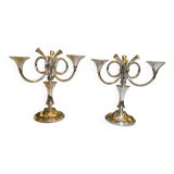 Ercuis House. Pair of three-light candelabra in silver-plated metal