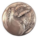 Round Art Nouveau pewter box with floral motifs