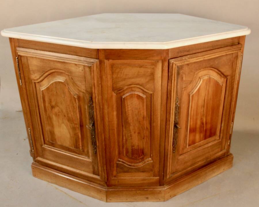 19th century walnut corner cupboard with Carrara marble top