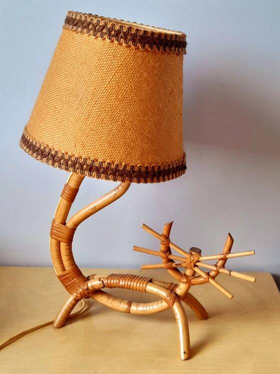 1960s rattan cat lamp