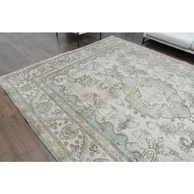 Tapis d'aire vintage persan fait main en laine et coton beige des années 1970 285x362