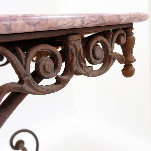 Grande table de boucher française du 19ème siècle en fer forgé et marbre rouge