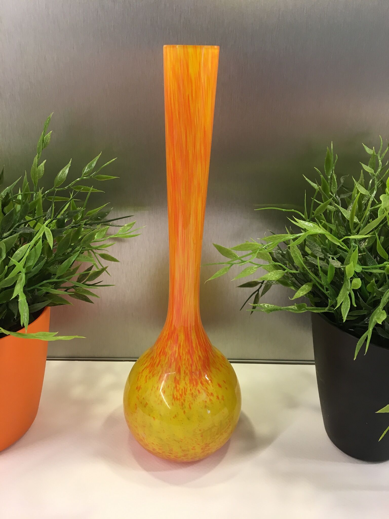 Vintage orange and yellow soliflore vase, signed