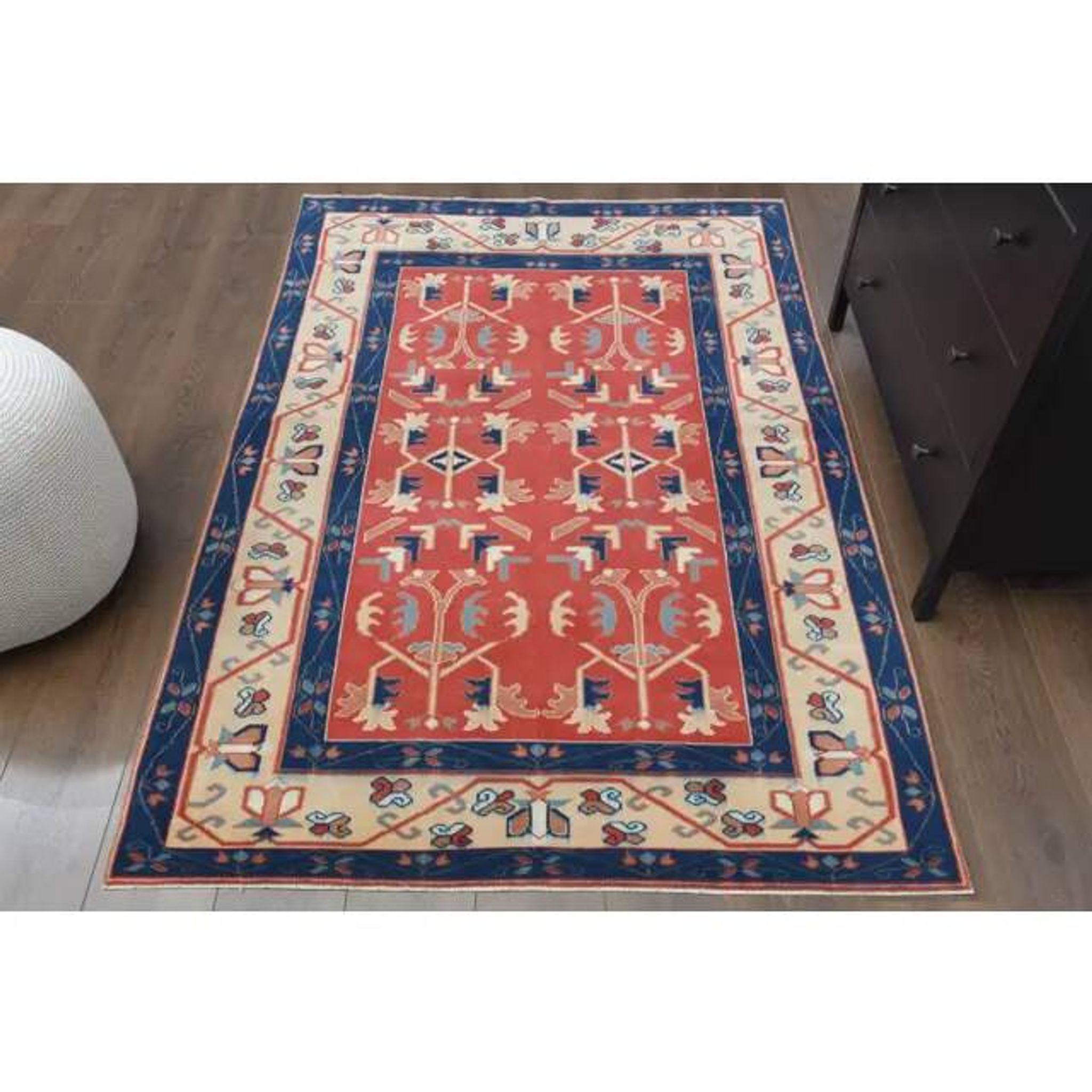 Vintage Turkish Oushak Handmade Wool Cotton Red Area Rug 130x190