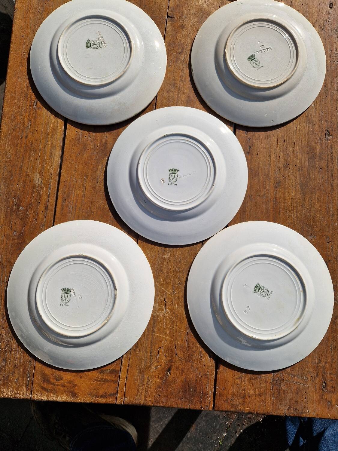 Set of 7 Flat Plates, Summer Model, Terre De Fer, Saint Amand