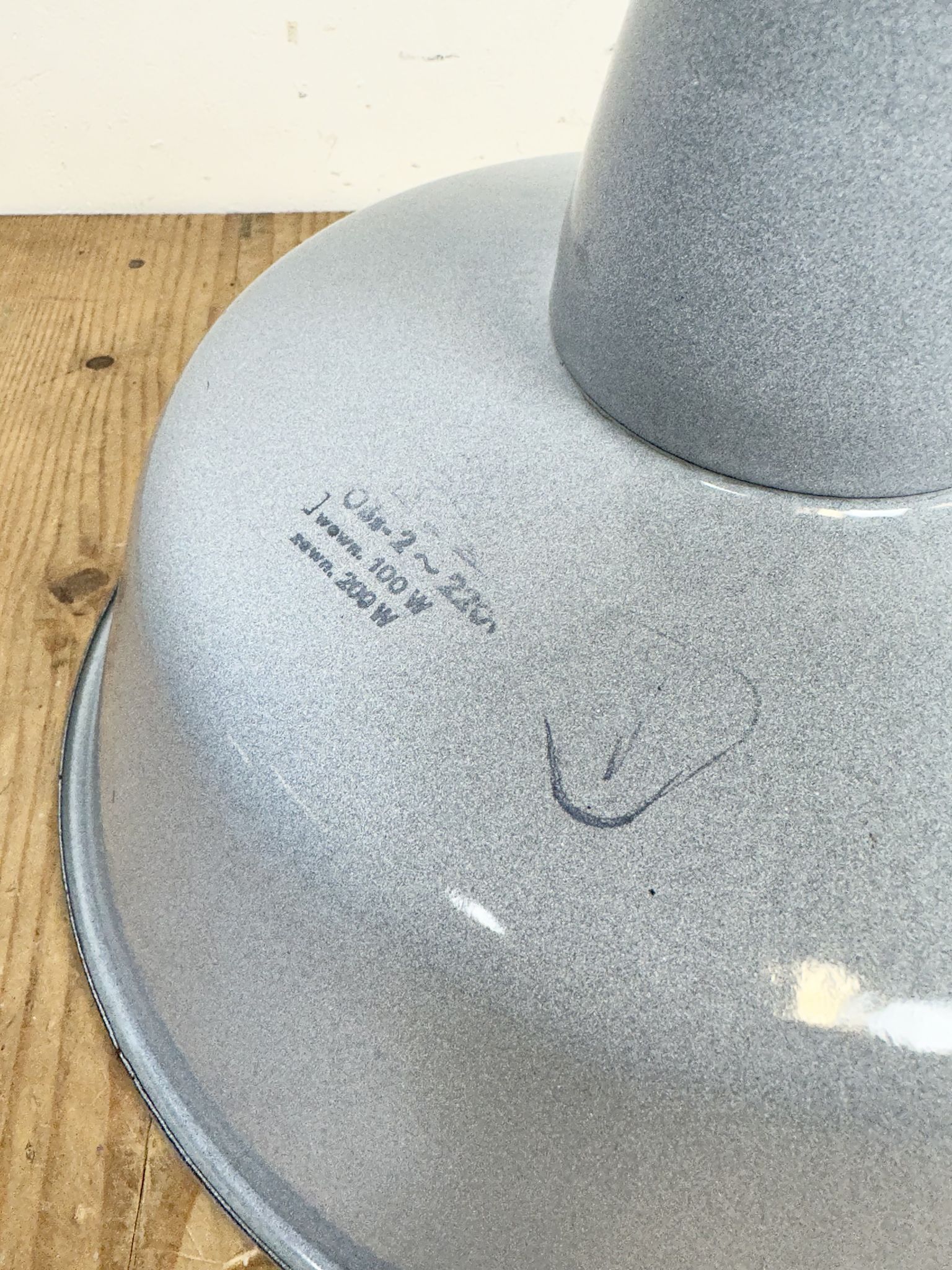Industrial grey enamel factory pendant lamp, 1960s