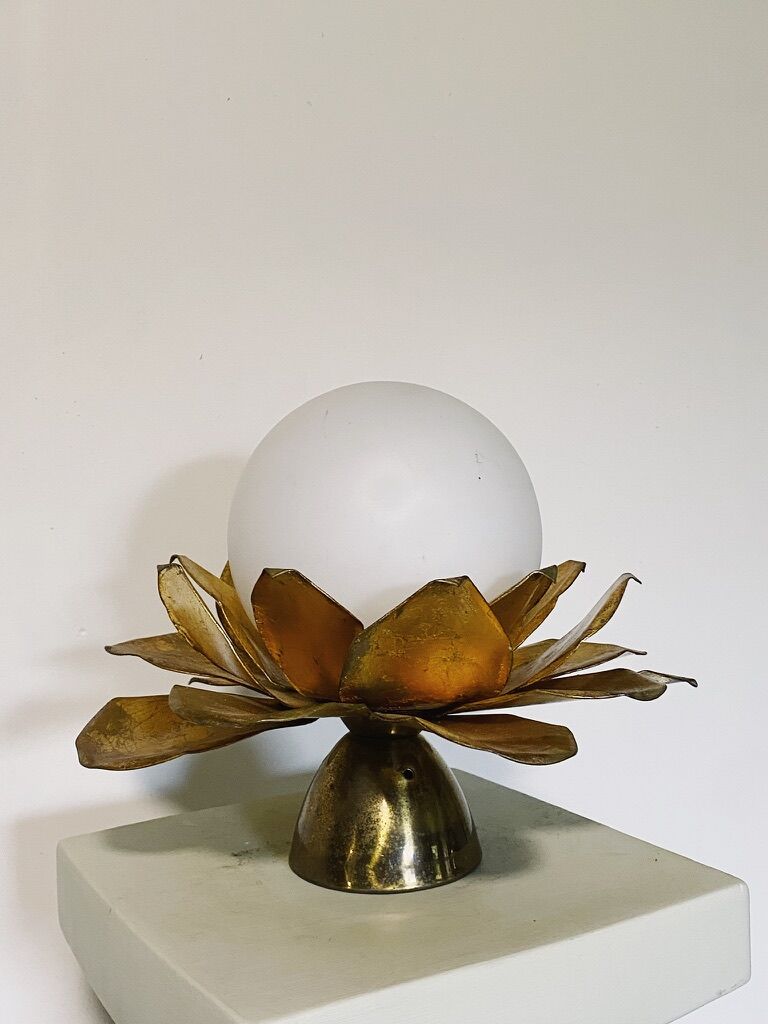 Opaline flower and brass wall lamp