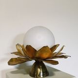 Opaline flower and brass wall lamp