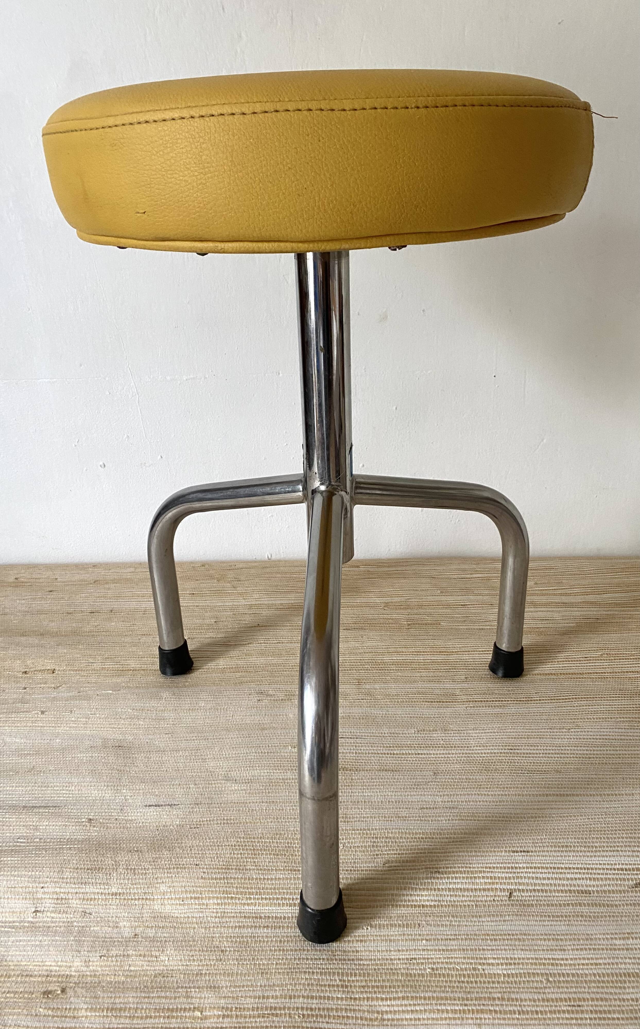 Vintage tripod stool in skai & chrome adjustable in height