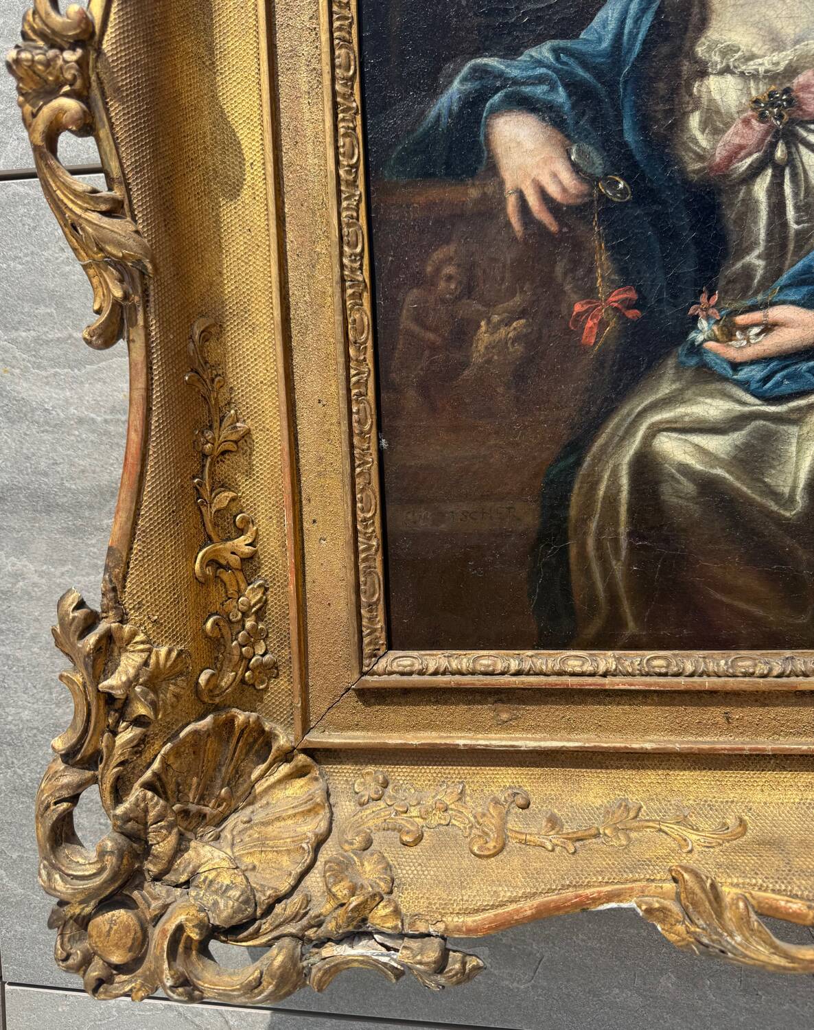 Antique painting, portrait of a gallant woman signed early 18th century