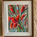 Painting on panel bouquet of irises.