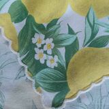 Nappe festonnée en coton vintage 6 serviettes Citrons Fleurs de citronnier
