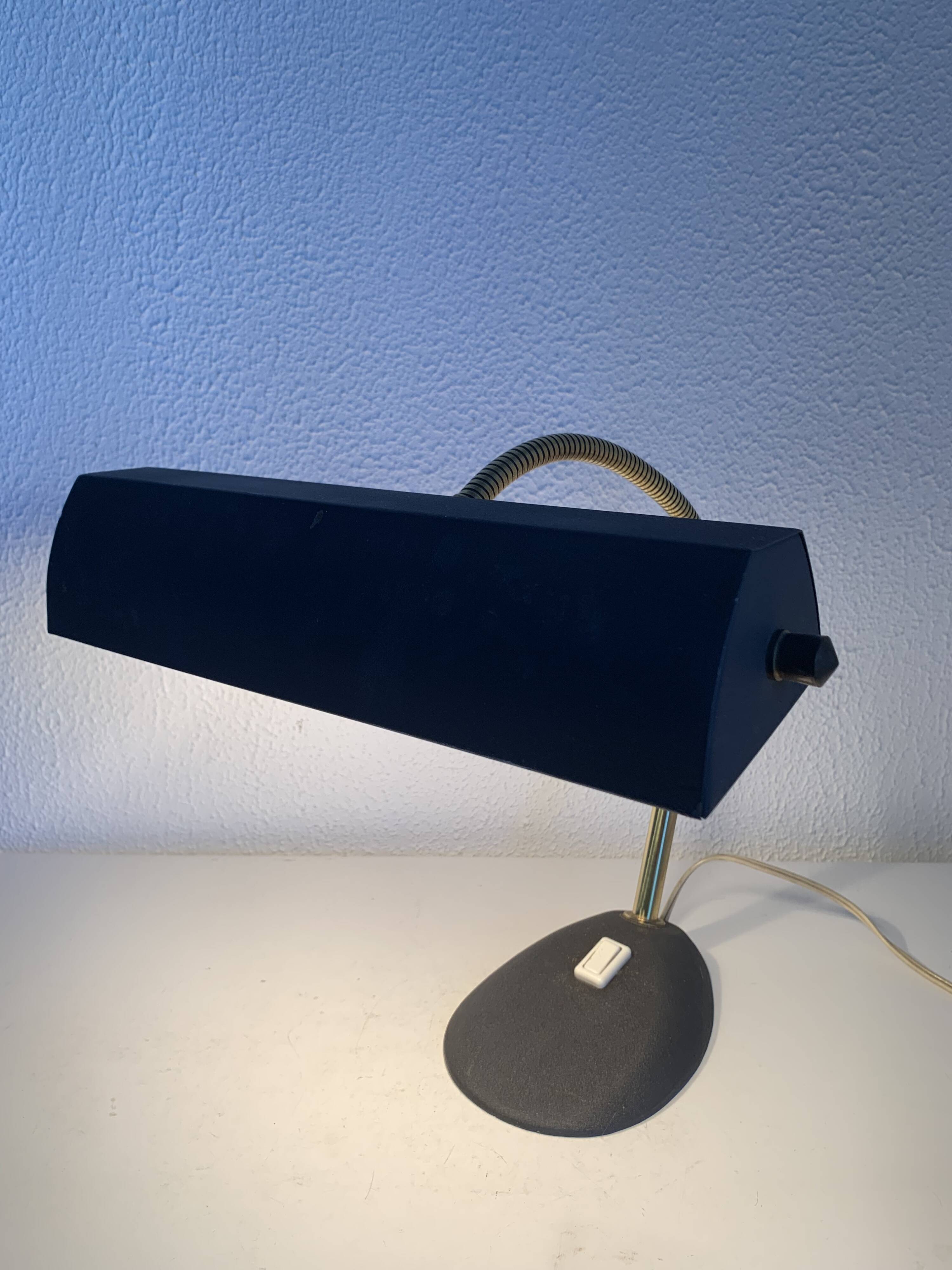 Lampe vintage 1960 de banquier Aluminor noire dorée bureau - 45cm