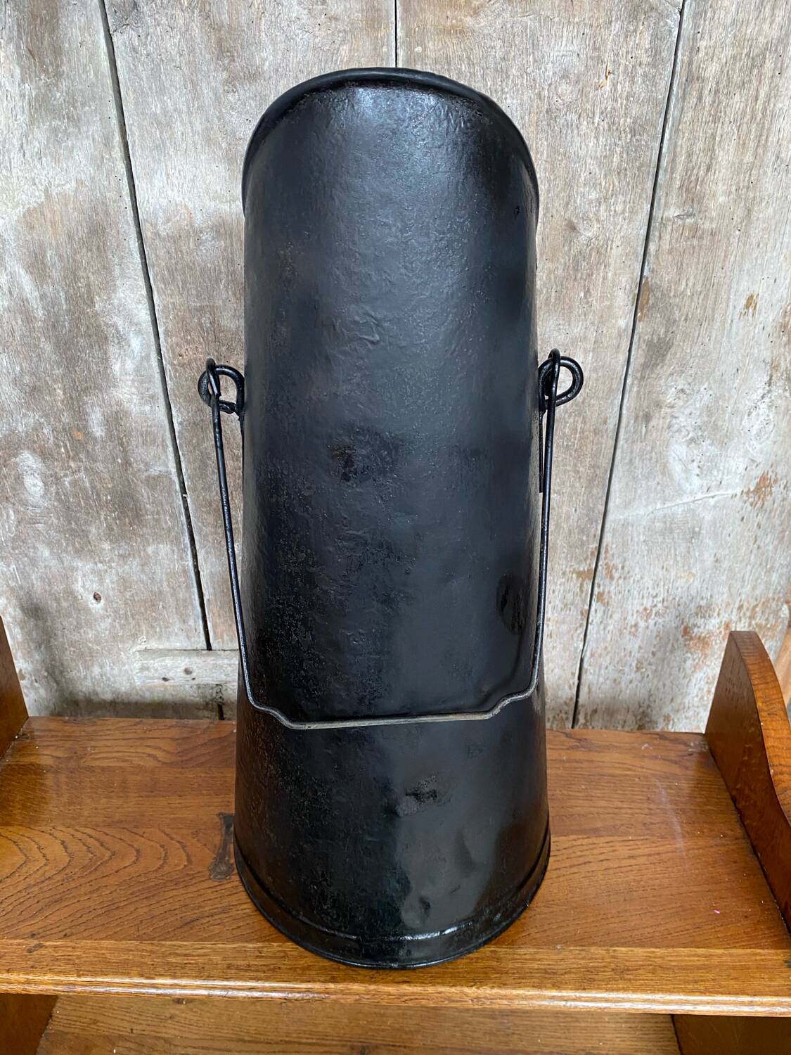 Antique black metal ash coal bucket vintage umbrella holder
