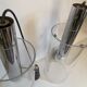 Pair of cylindrical pendant lamps, glass and steel, glashütte limburg