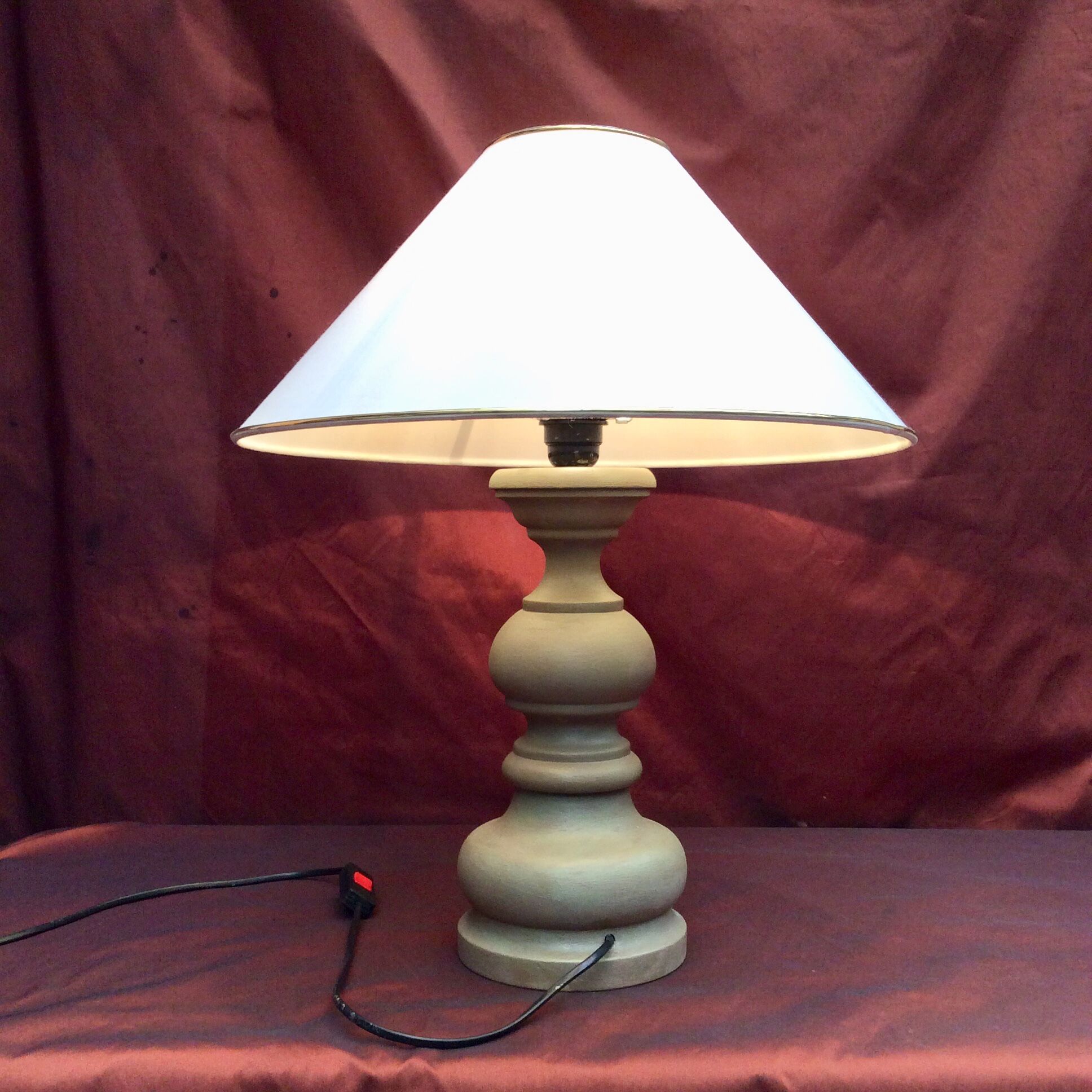 Wooden table lamp in light green color with lampshade