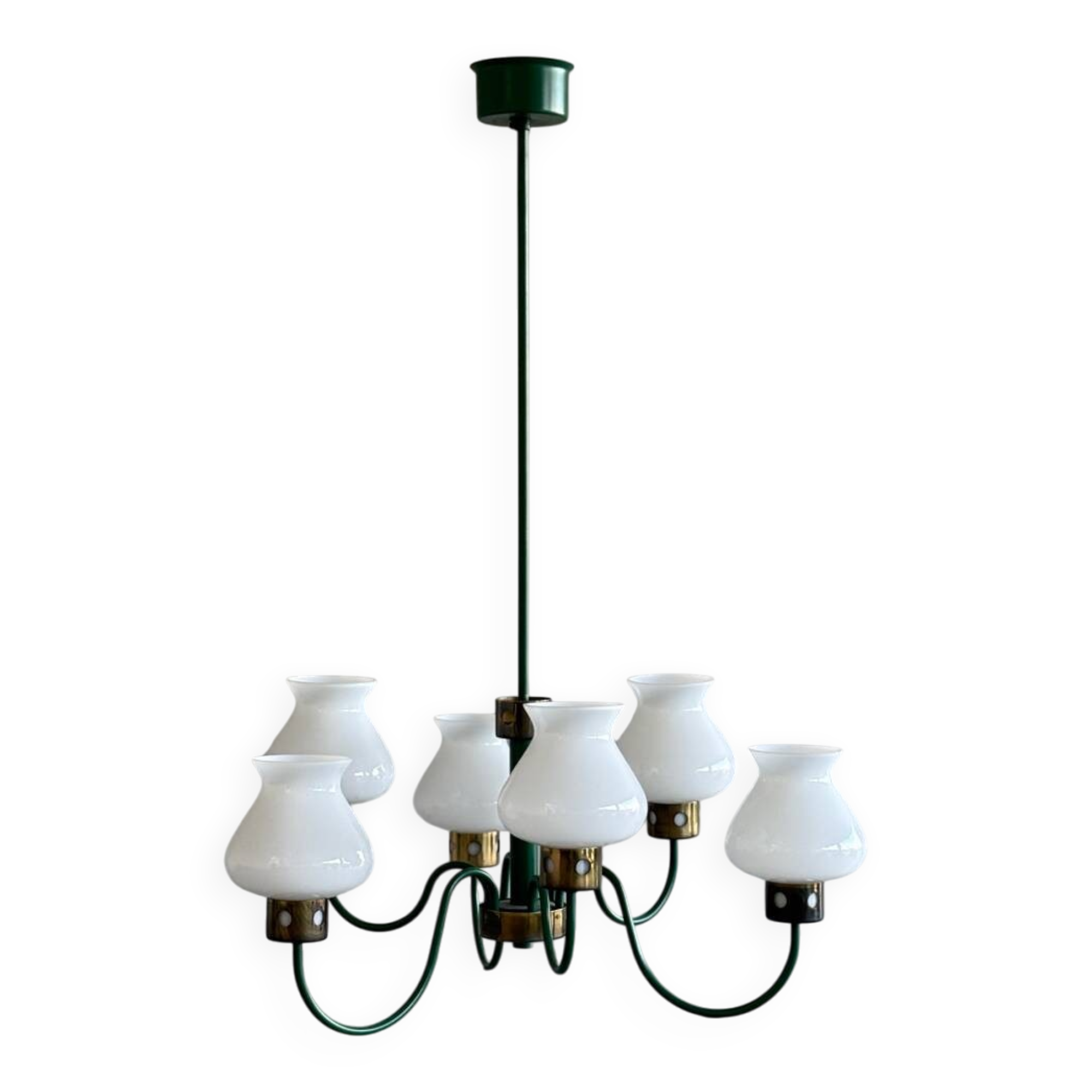 1960s vintage chandelier with opaline lampshade