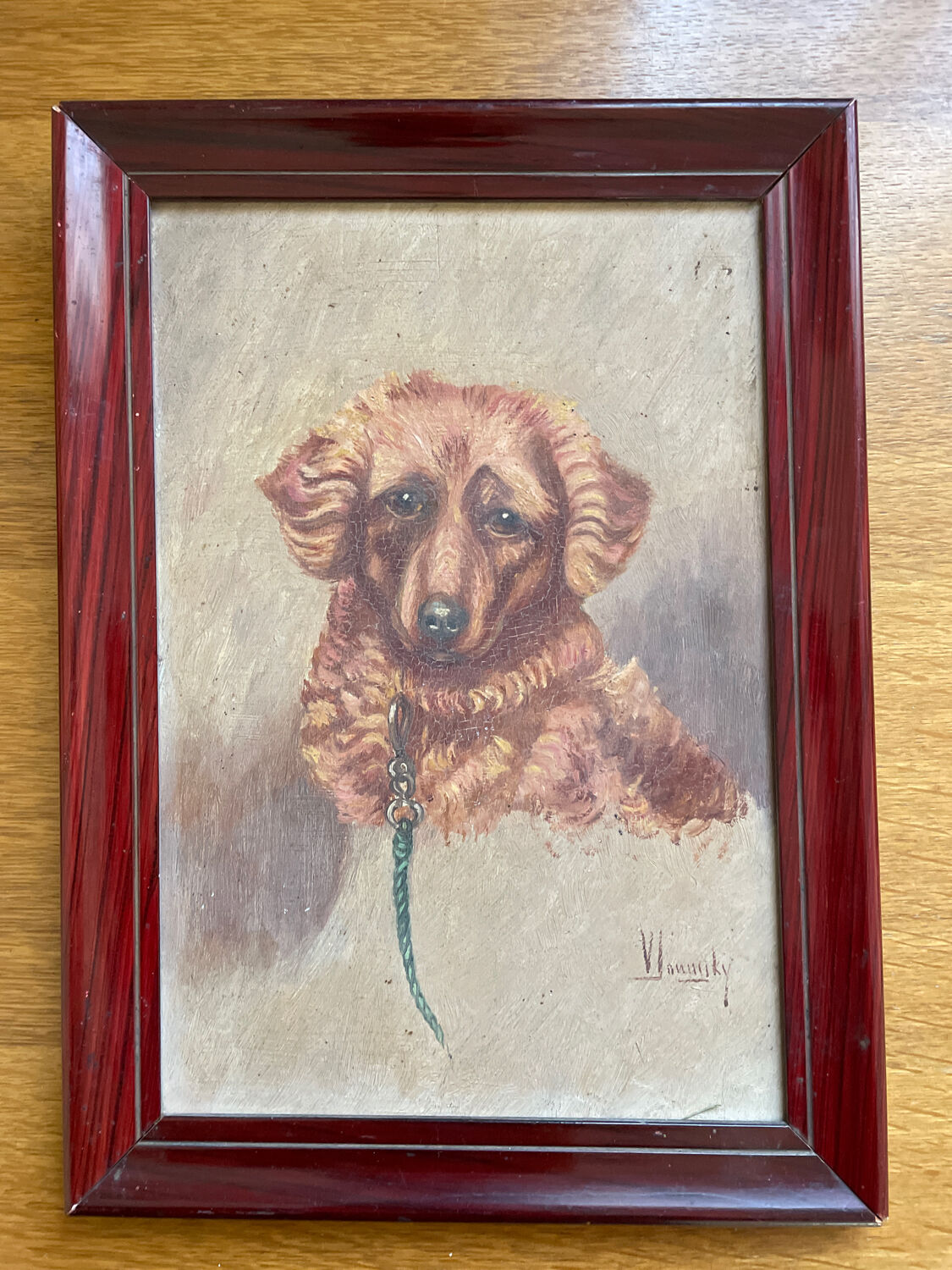 Painting portrait of dog oil on panel 1920
