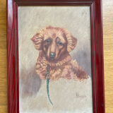 Painting portrait of dog oil on panel 1920