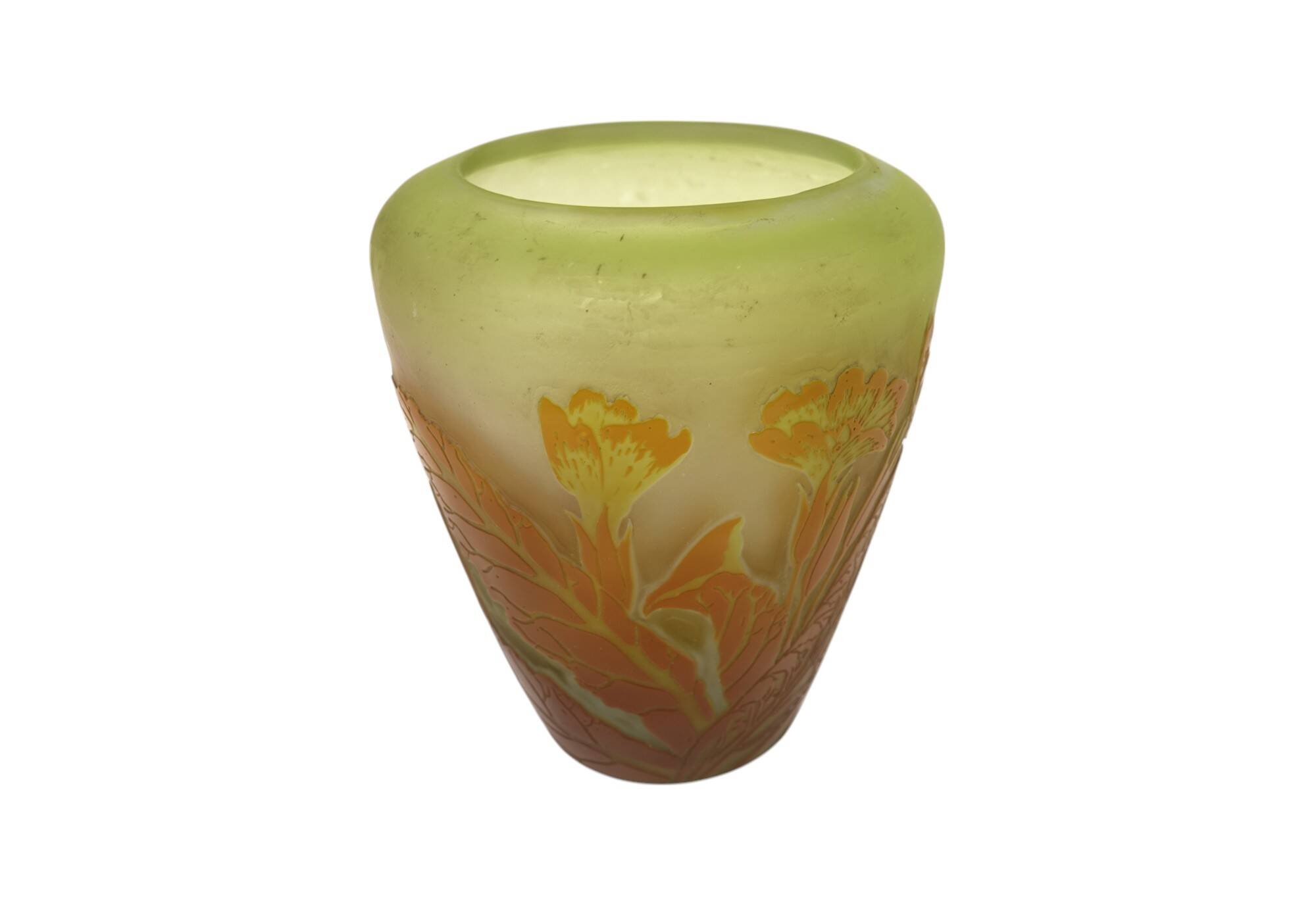 Etablissements gallé multi-layered glass vase with floral decoration, signed