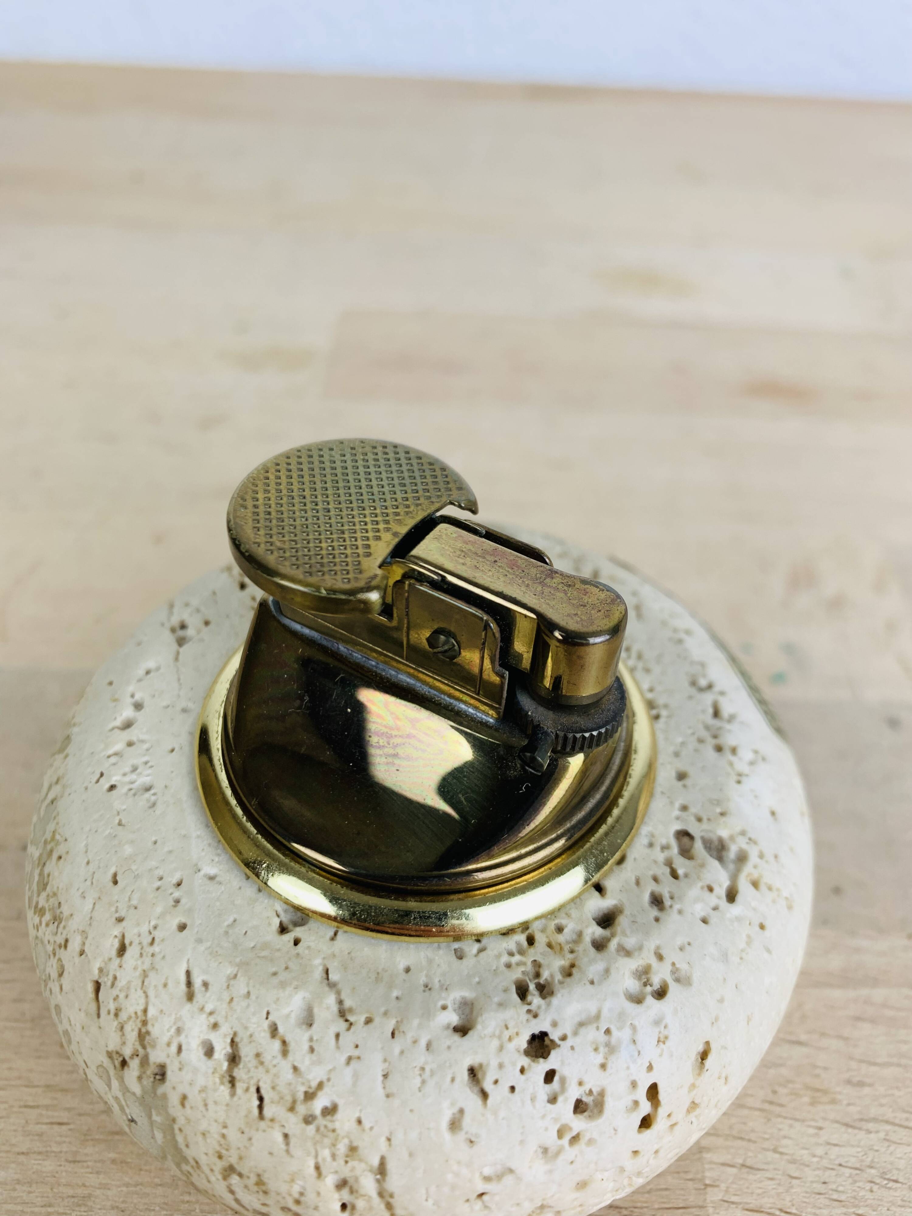 Round travertine lighter, 1980s, Italy