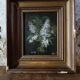 Vintage French oil painting on board, bouquet of lilacs