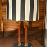 Deknudt Double Column Lamp – Wood, Brass, Marble – Restored