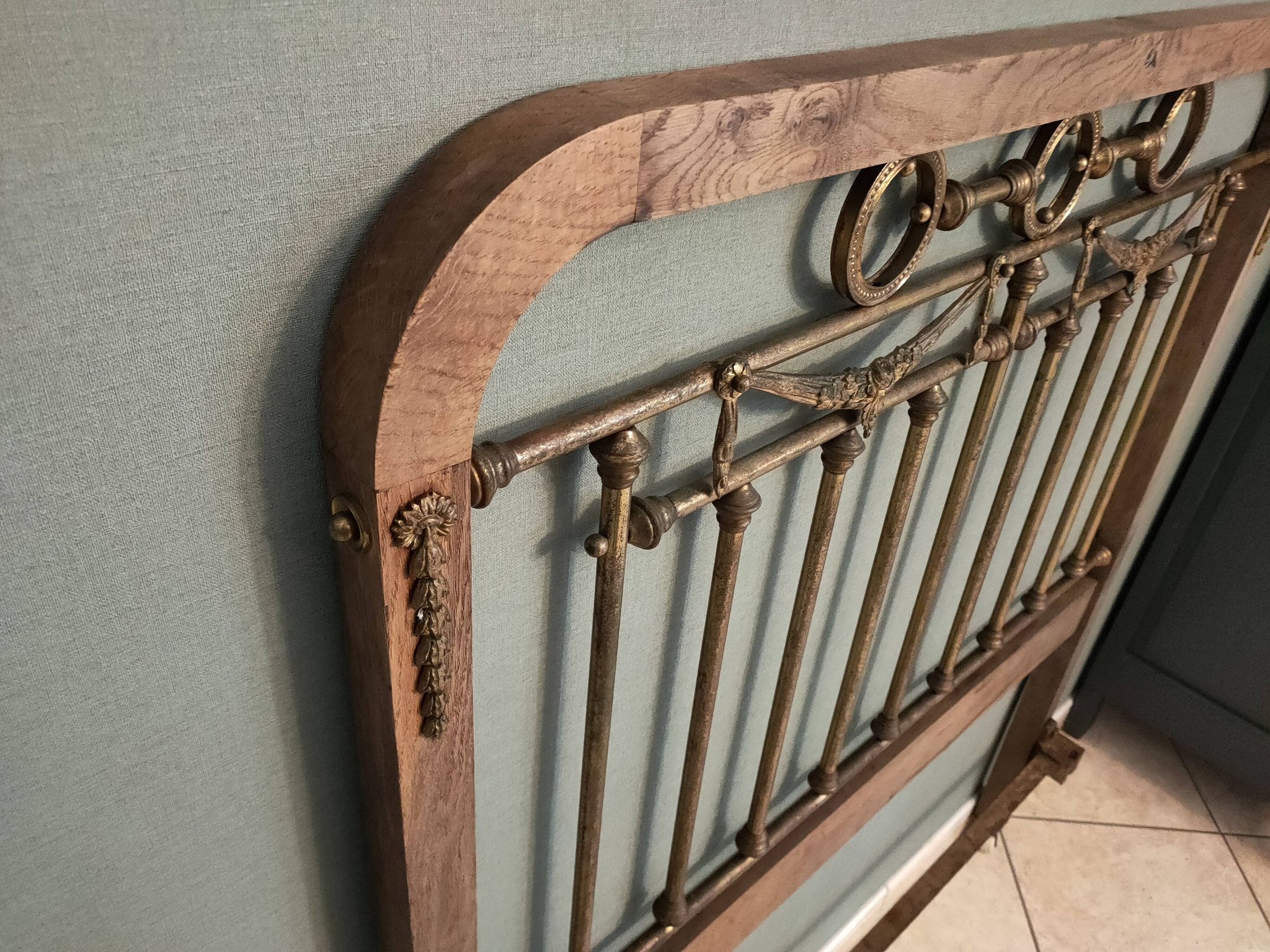 Oak and brass headboard from the 20s-30s