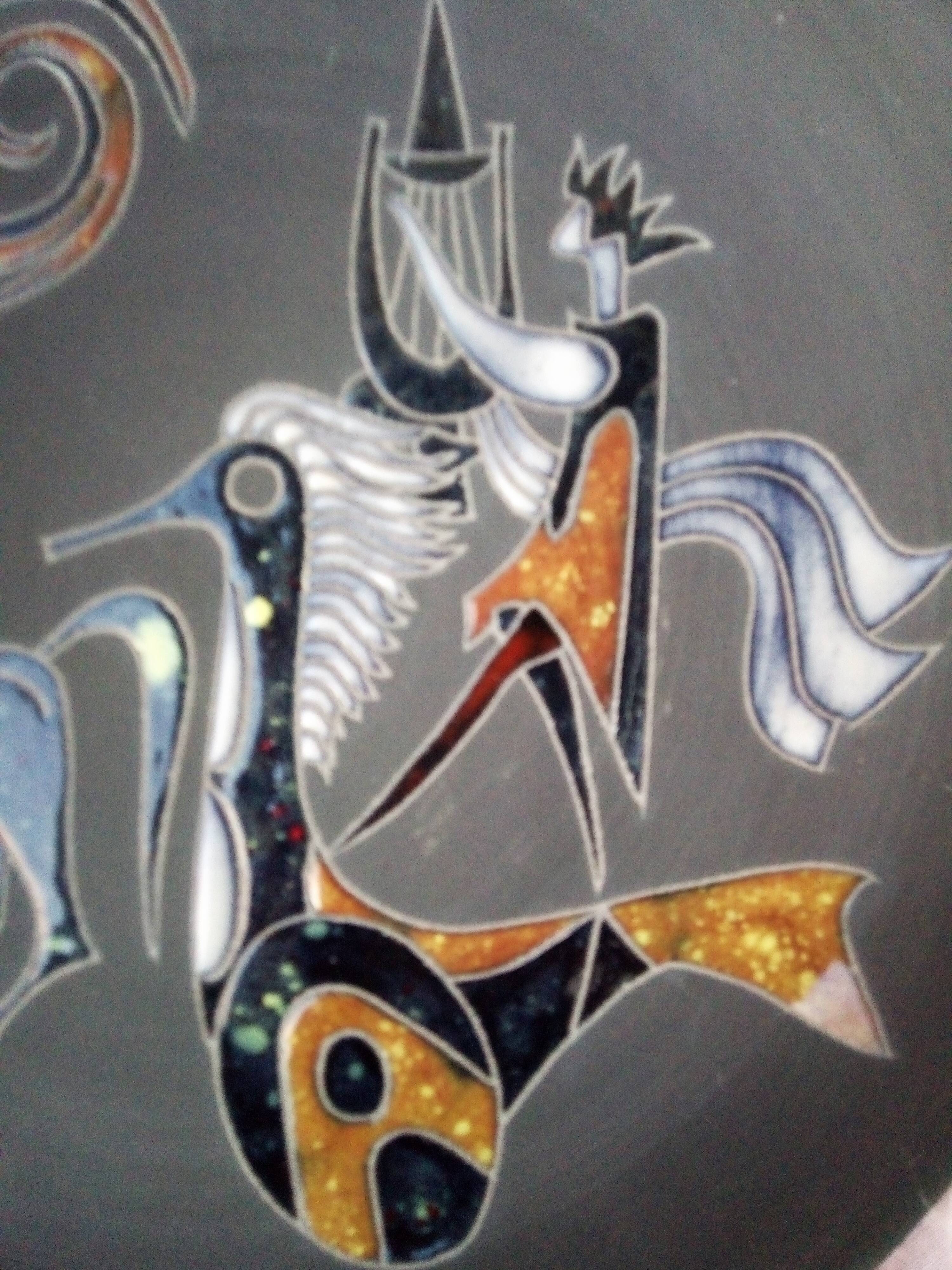 Rare pair of ceramic plates and enamel with mythological decoration. The 50s.