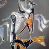 Rare pair of ceramic plates and enamel with mythological decoration. The 50s.