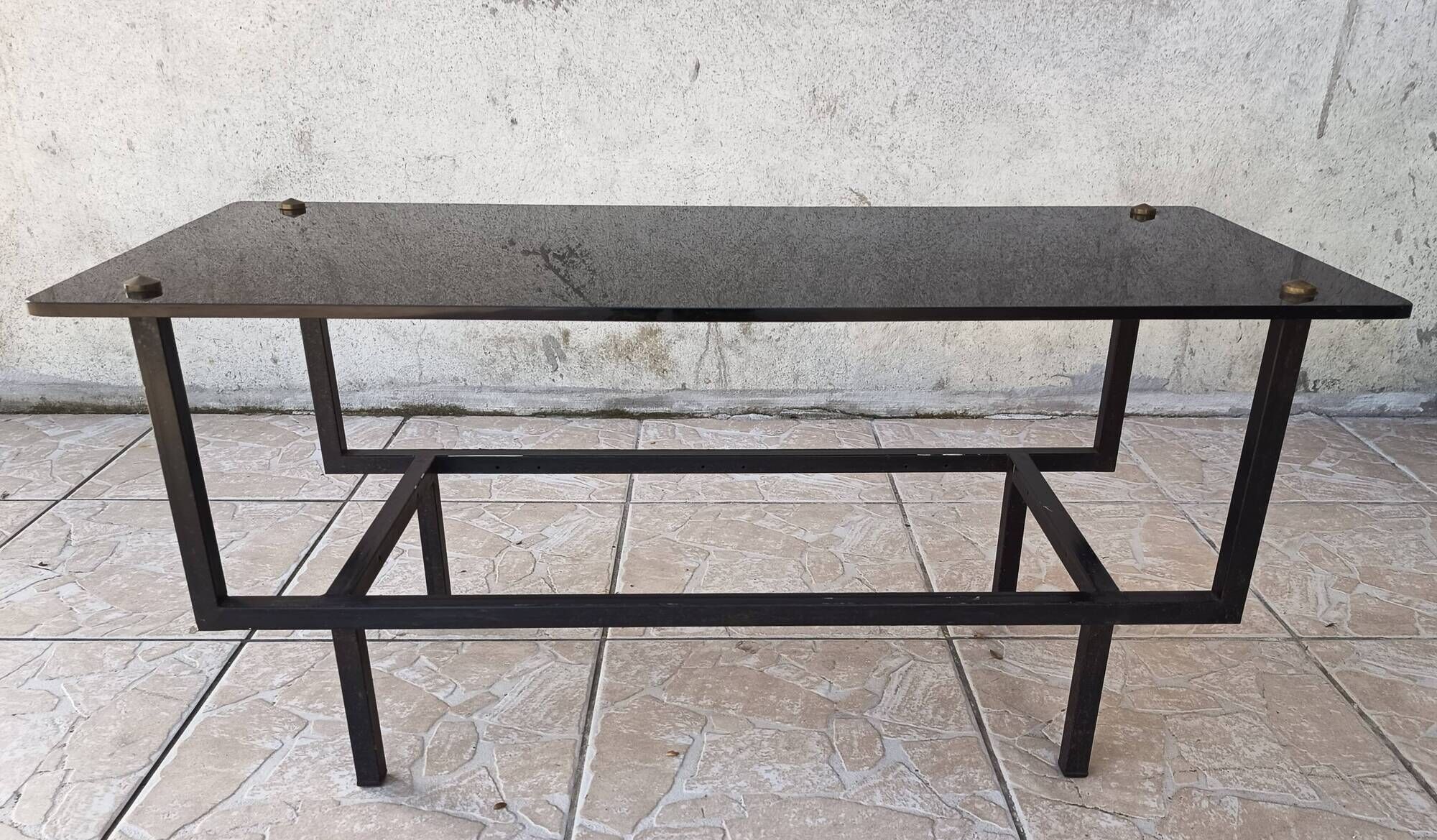 Table basse métal et verre 1950