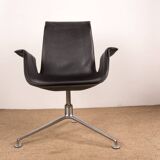 Danish armchair in black leather and chromed steel, model fk 6725 or “tulip chair” by preben fabricius
