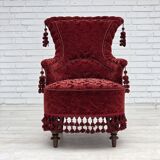 1950s, Danish armchair, furniture velour, beech wood legs.