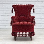 1950s, Danish armchair, furniture velour, beech wood legs.