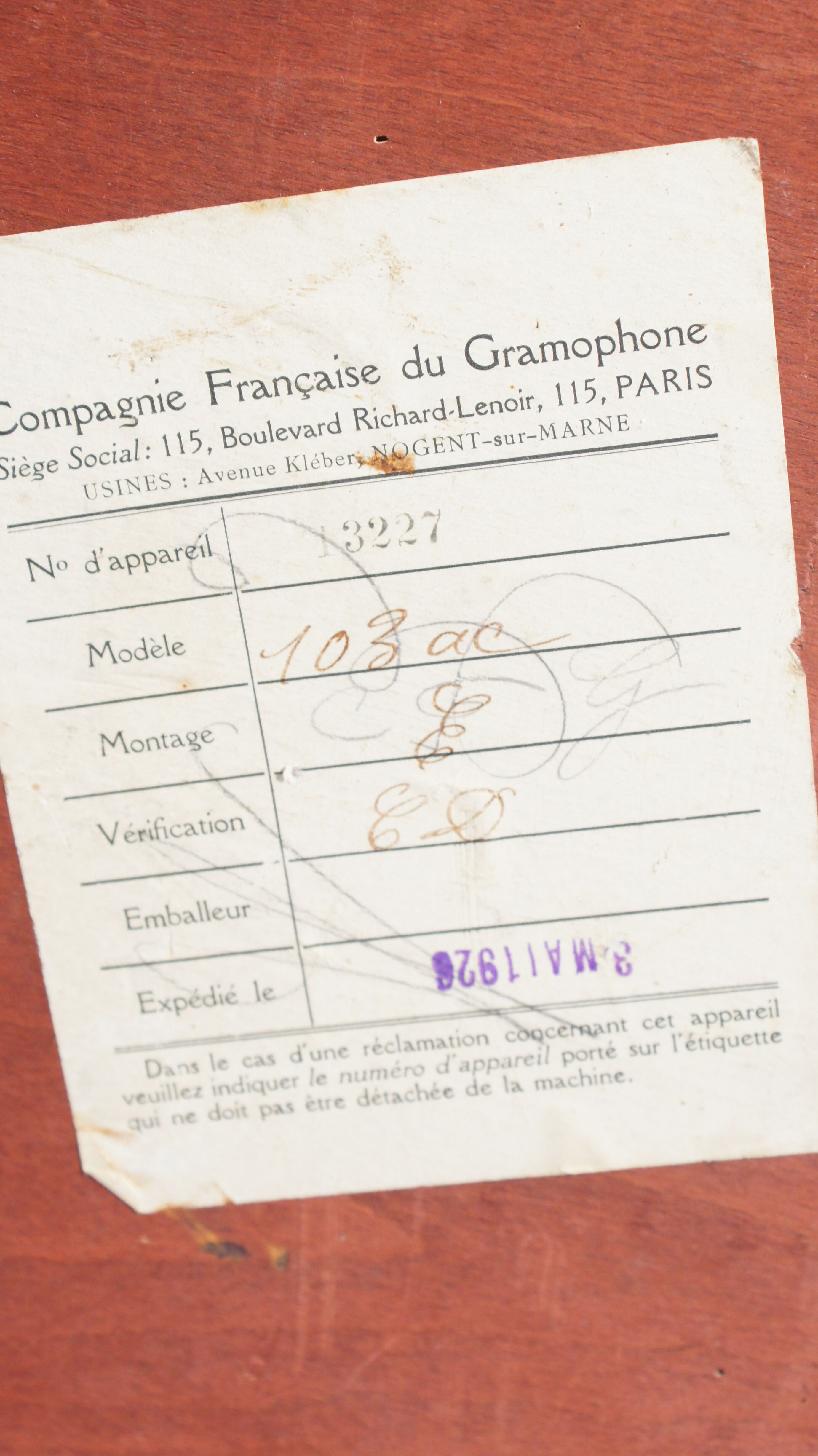 Gramophone turns model 103 old 1926