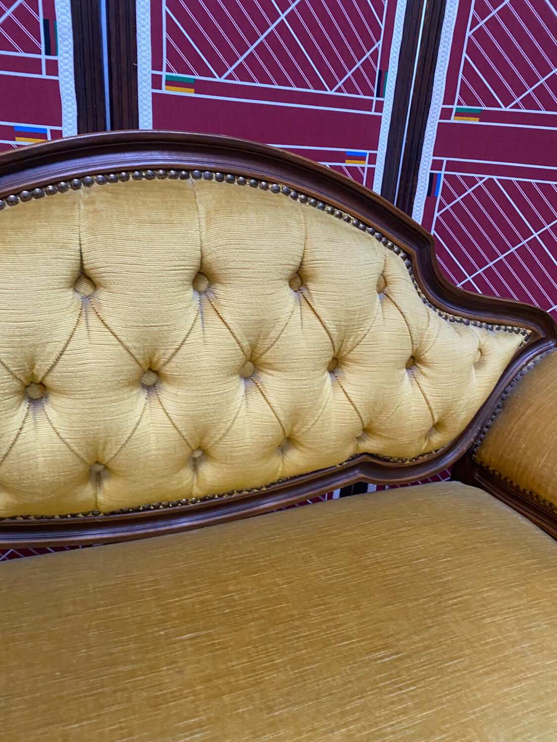 Louis XV style bench upholstered yellow velvet