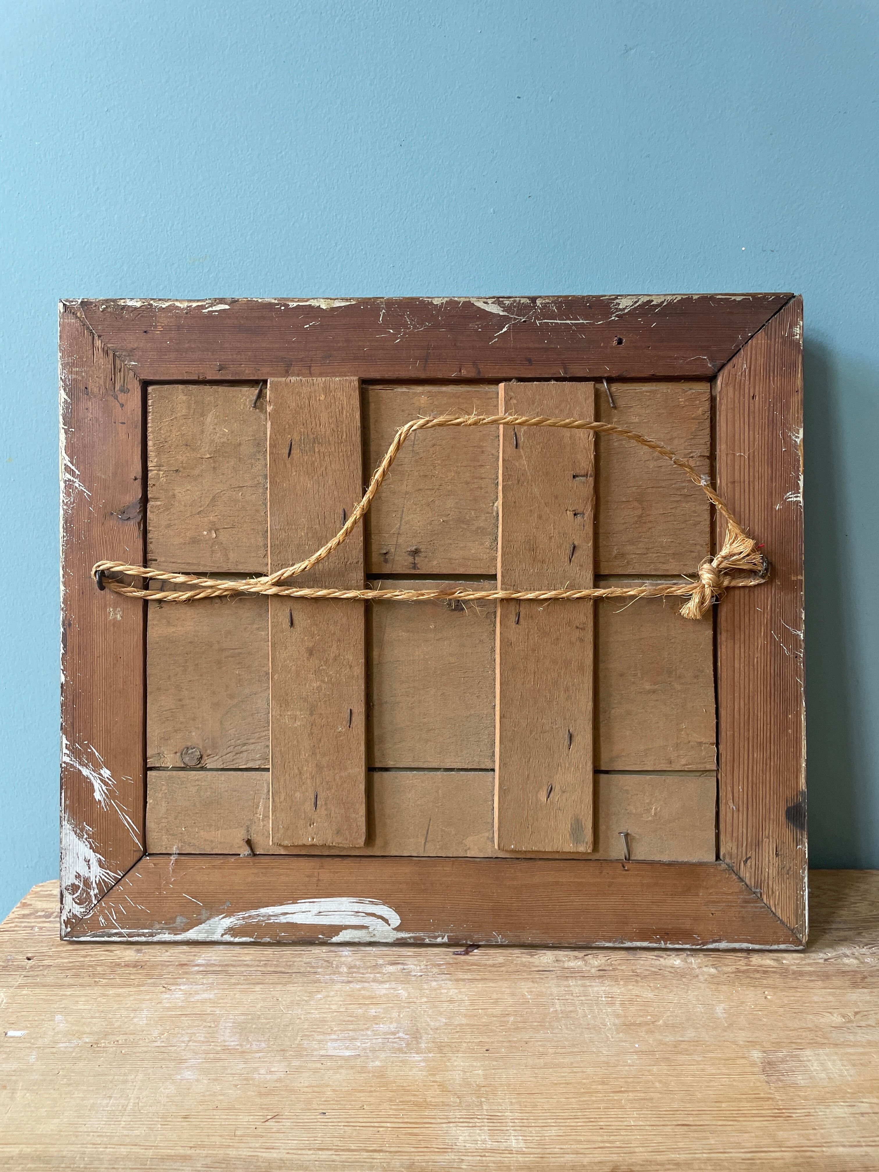 Oil on old cardboard framed and signed